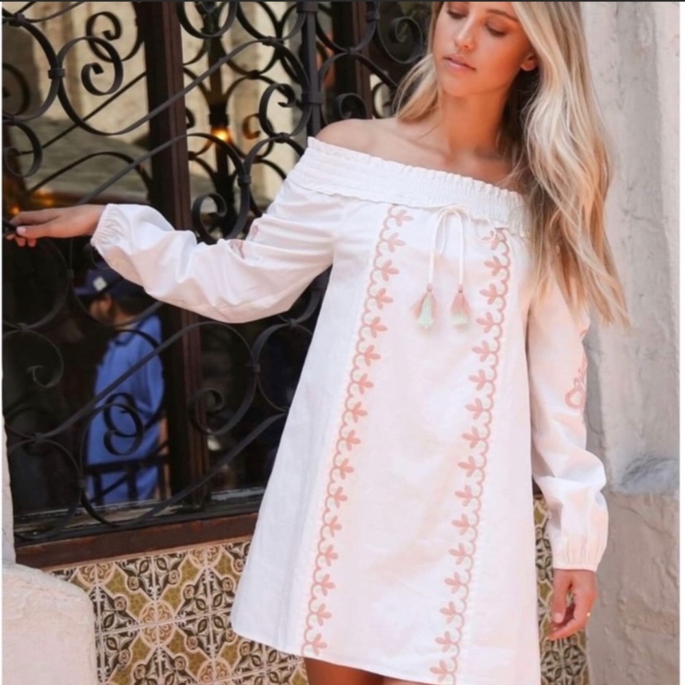 Boho embroidered off shoulder dress - Picture 2 of 4